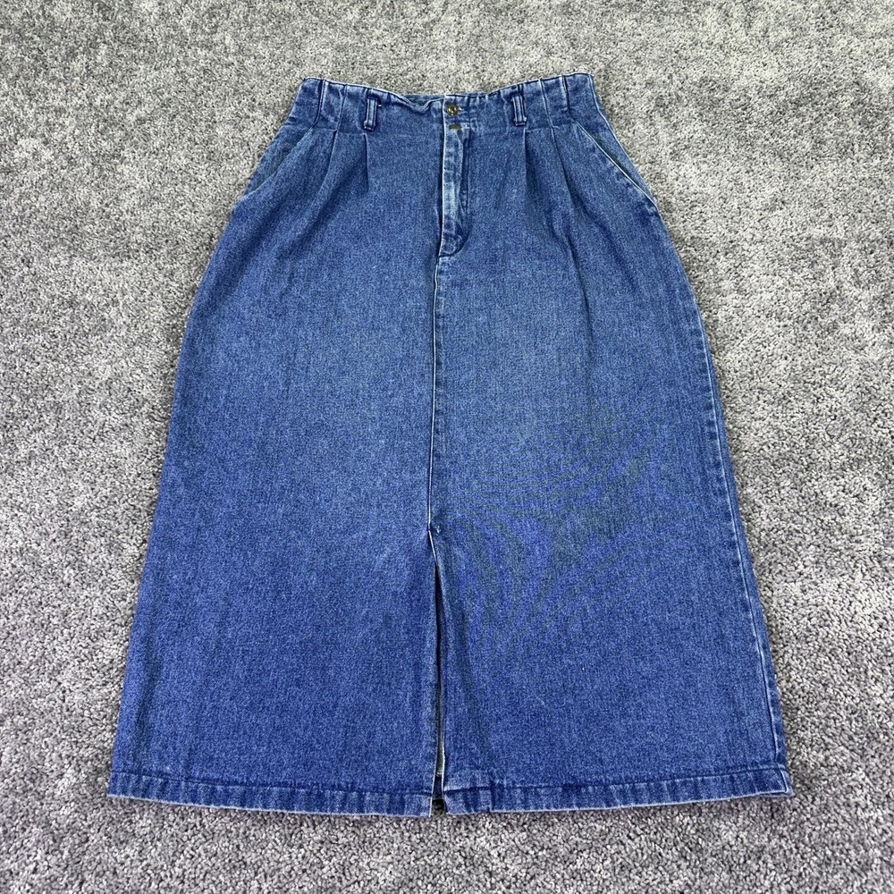 Vtg Clifford & Wills Skirt Womens 12 Blue Denim High Rise Midi A-Line Pleated